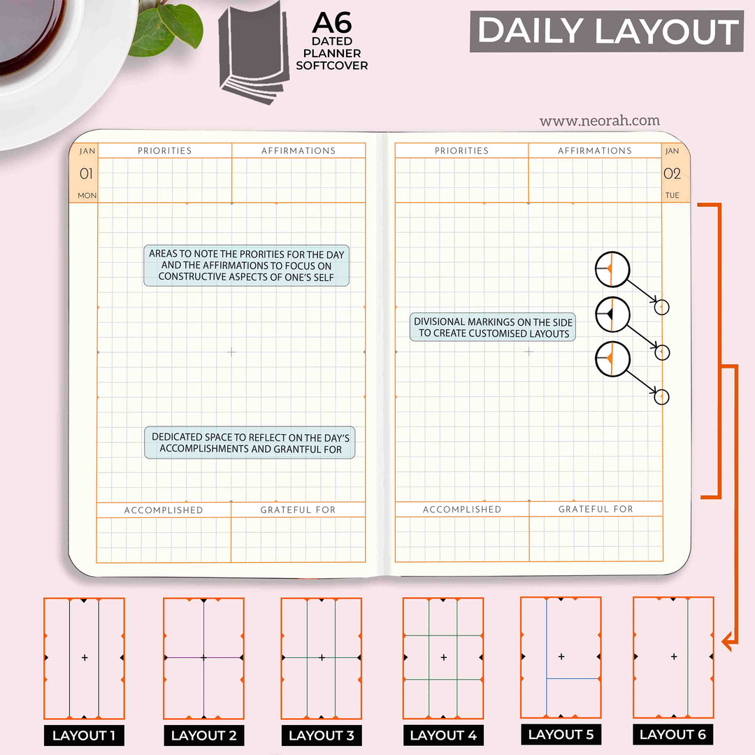 A6- 2024 - YEARLY | MONTHLY | WEEKLY & HOURLY | DAILY || DATED PLANNER || SOFT COVER