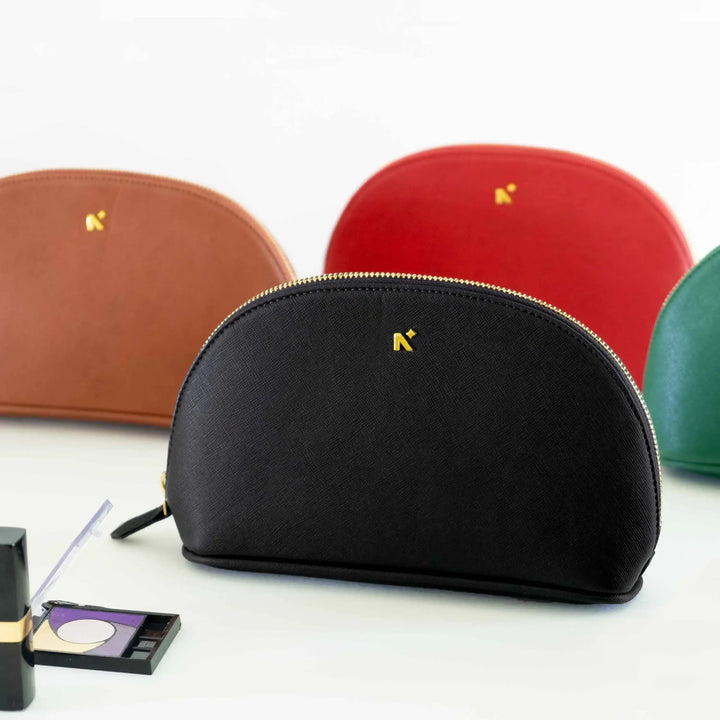 Neorah travel makeup pouch, small makeup pouch, toiletry Bag utility Pouch for travel to store your makeup products, Easy to slip into handbags, totes, suitcase, ideal for everyday use. BORWN BLACK RED #color_black