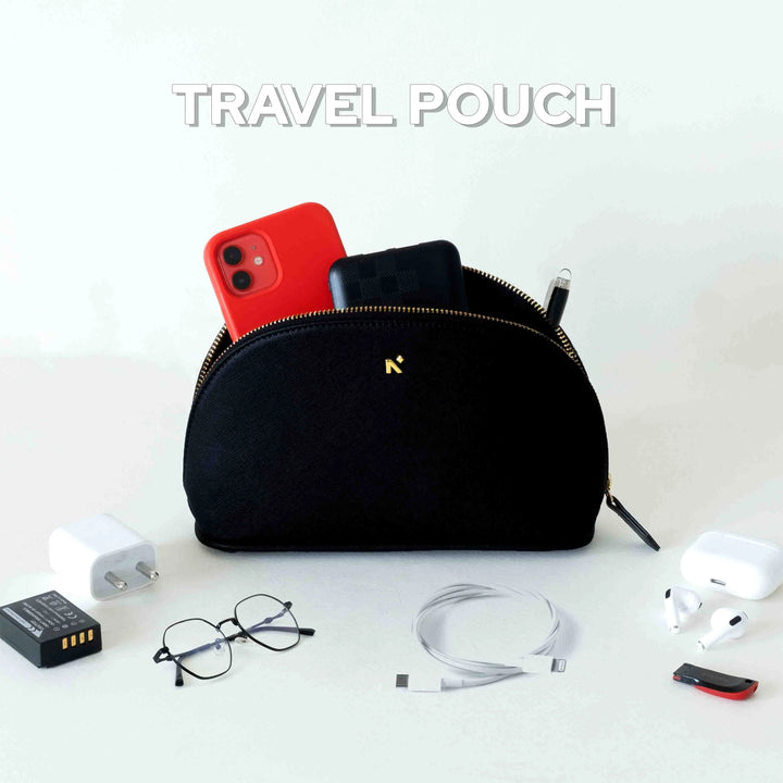 

Neorah cosmetic pouch for travel, Best Makeup Bag, Designer makeup pouches to carry everyday makeup skincare and essentials for travel. #color_black