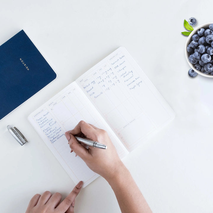 Neorah journal diary notebook (wellness journal) includes space to write down how you feel. Track calories, fat, carbs, protein, and more in this hardcover journal notebook.#color_black