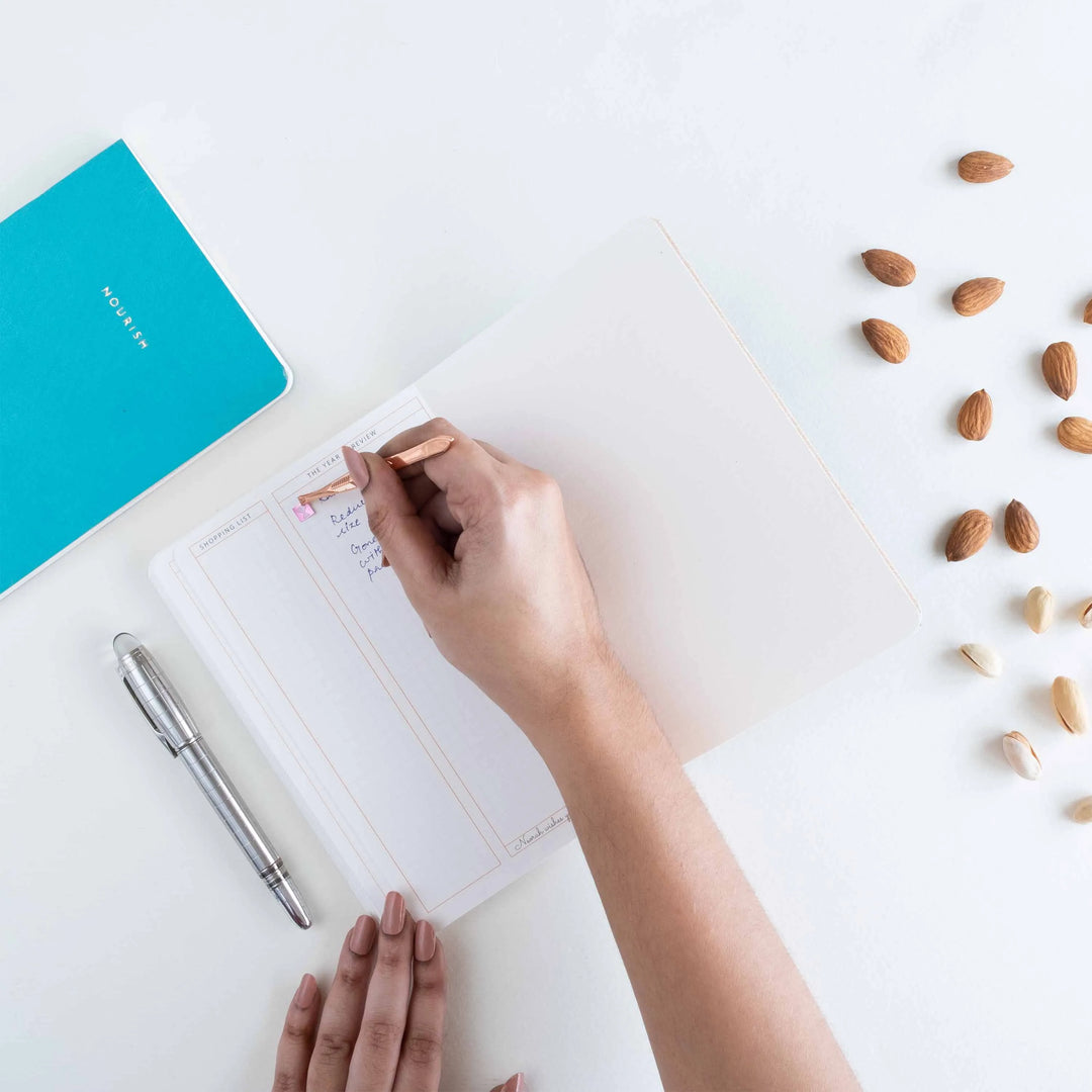 Neorah journal diary notebook (wellness journal) includes space to write down how you feel. Track calories, fat, carbs, protein, and more in this hardcover journal notebook.#color_black