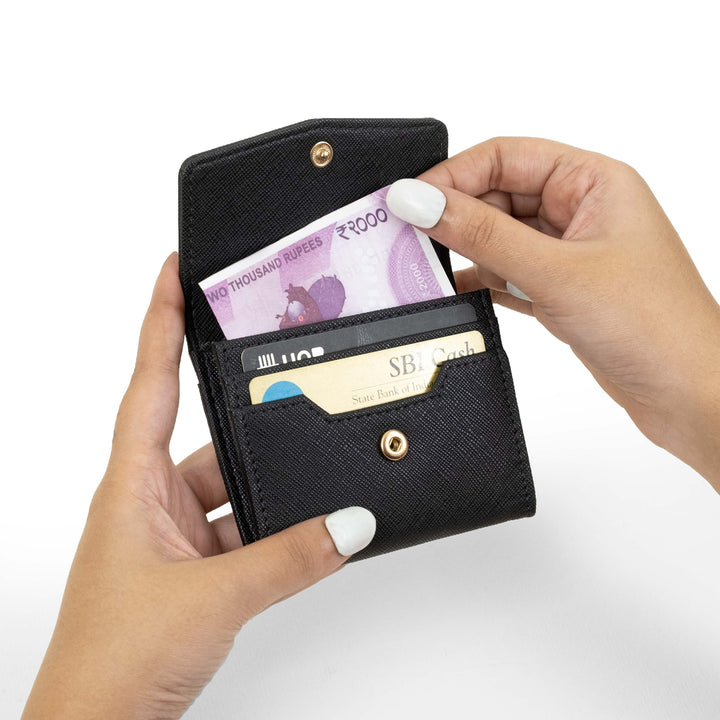 NEORAH  3 Slots leather card holder wallet Credit Card Holder Wallet for Men & Women ATM card holder leather wallet.#color_black