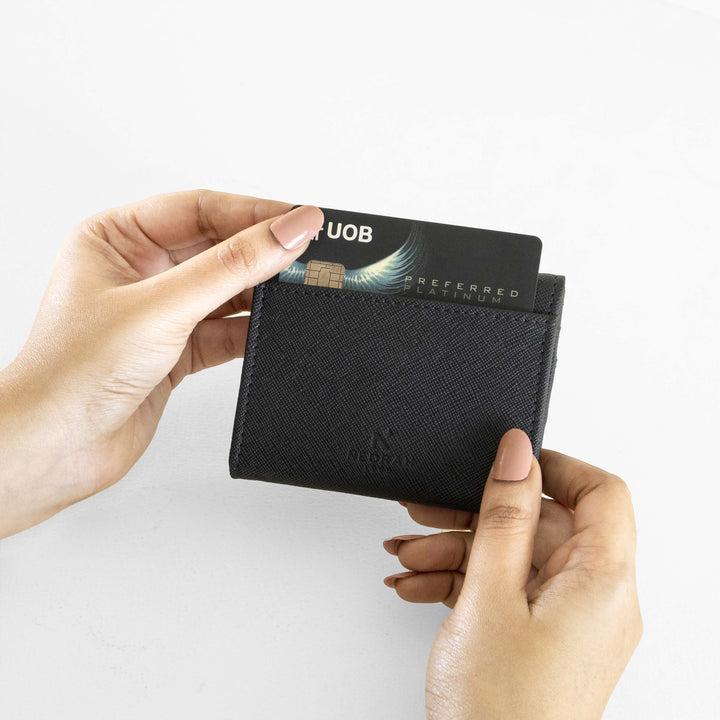 NEORAH Leather 3 Slots slim card holder wallet, Credit Debit Card Holder, Money Wallet Zipper Coin Purse for Men, card holder wallet for ladies.#color_black