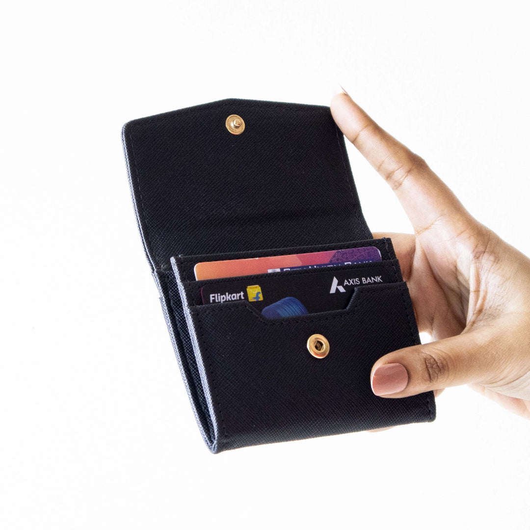 NEORAH  3 Slots Leather card holder wallet Credit/Debit Zipper Card Holder Money Wallet Zipper Coin Purse for Men & Women.#color_black