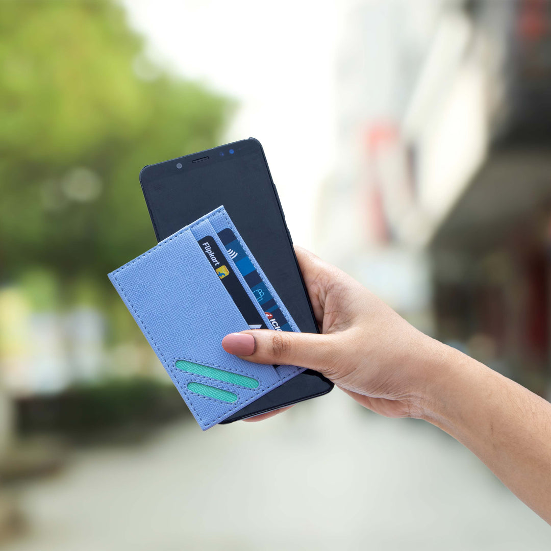 NEORAH  3 Slots leather card holder wallet Credit Card Holder Wallet for Men & Women ATM card holder leather wallet.#color_light-blue-with-teal