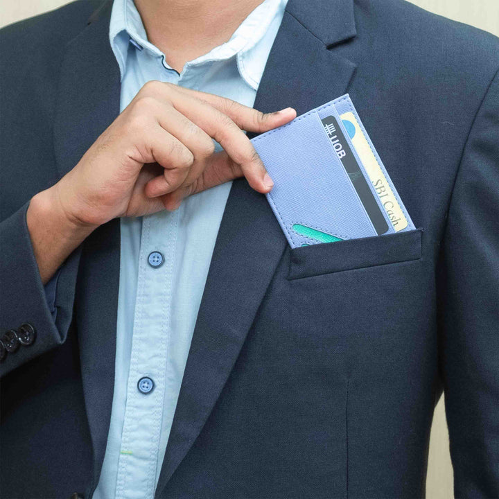 NEORAH Leather 3 Slots slim card holder wallet, Credit Debit Card Holder, Money Wallet Zipper Coin Purse for Men, card holder wallet for ladies.#color_light-blue-with-teal