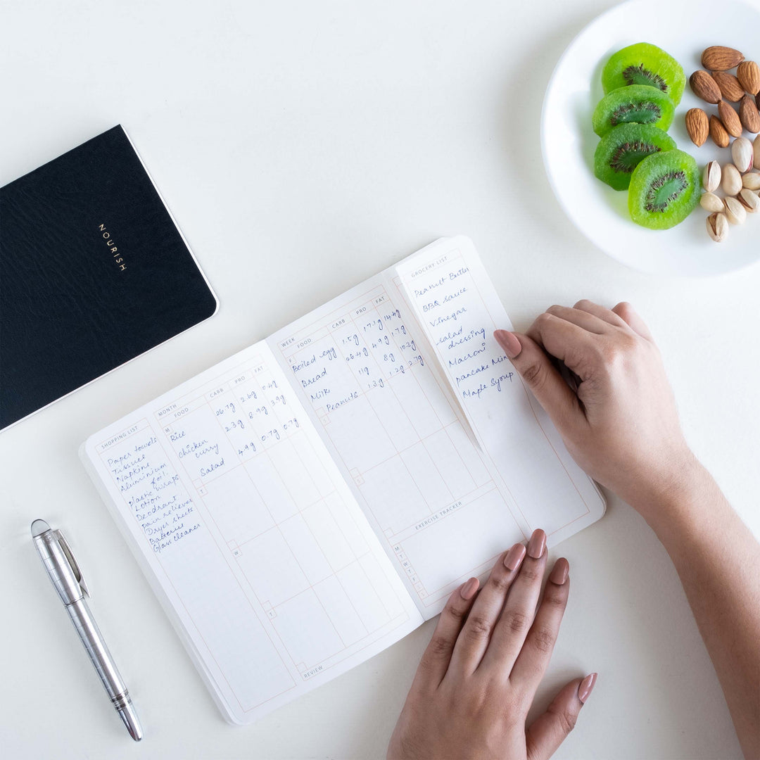 Neorah wellness journal to help you get motivated and lose those extra pounds. This journal notebook diary can track your weight and record everything you eat.#color_black