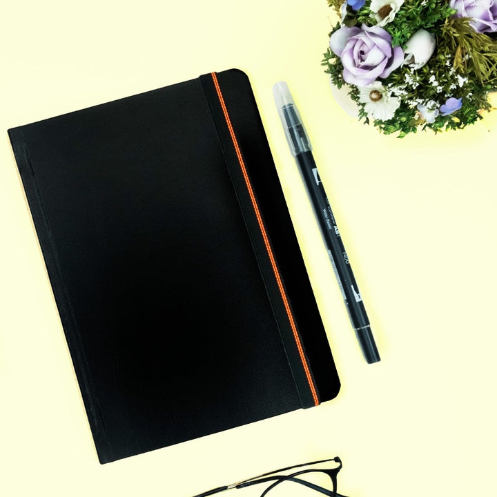 beat bullet journal with tombow pen  flat lagnkn a desktop with flowers #color_black